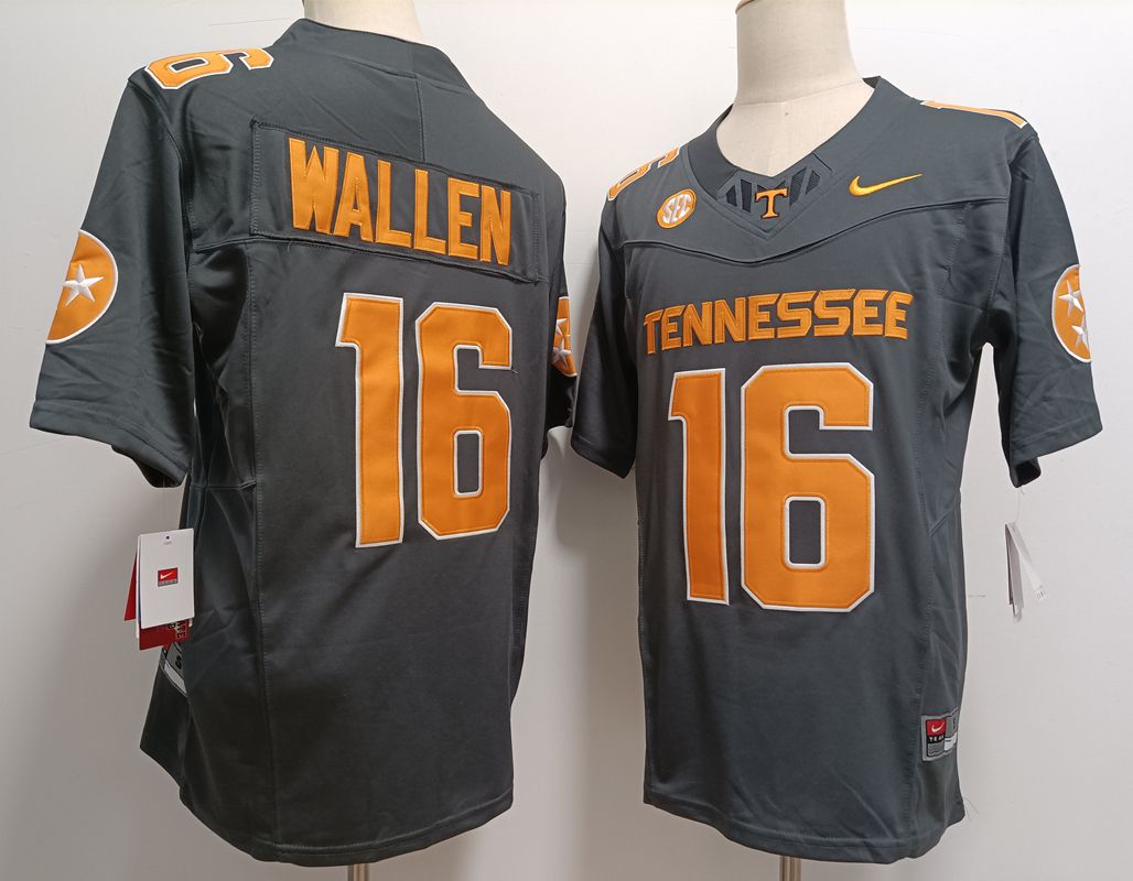 Men Tennessee Volunteers #16 Wallen Black Nike 2025 NCAA Jersey->ncaa teams->NCAA Jersey